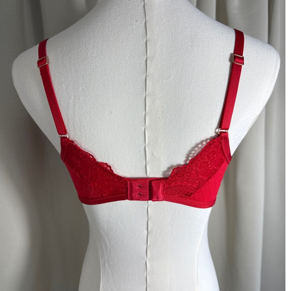 Aerie Red Lace Wireless Bra 34D Adjustable Straps Hook Eye Back Closure - Picture 4 of 6
